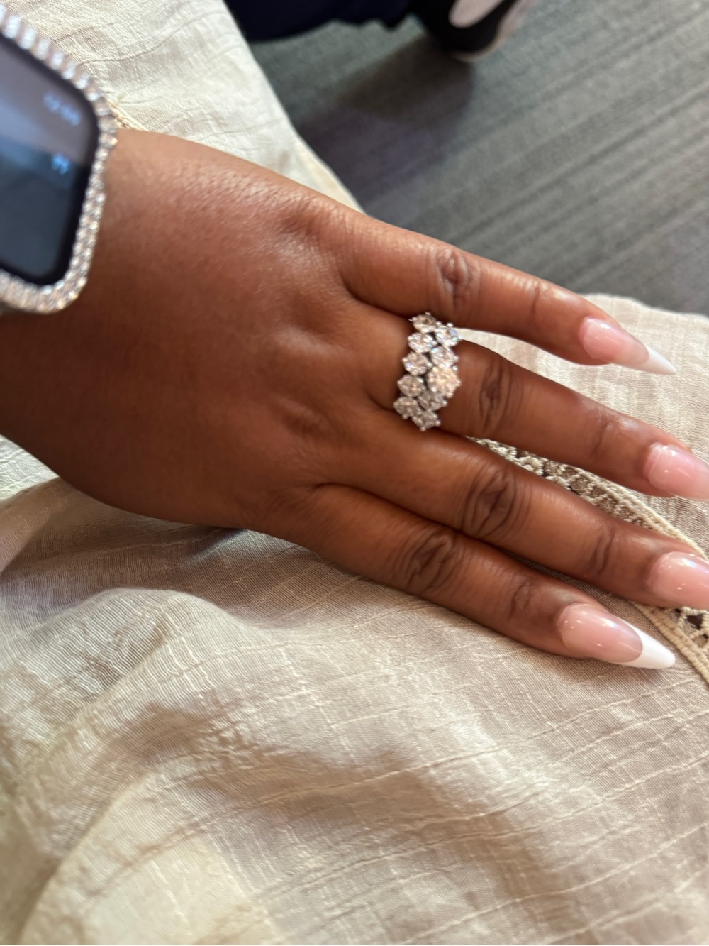 Sterling Silver Cluster Moissanite Ring - Women Jewelry